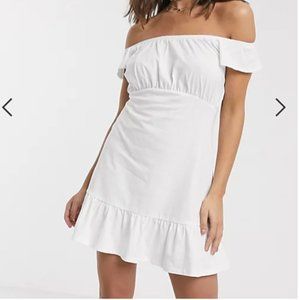 ASOS DESIGN off shoulder mini sundress with pep hem in white